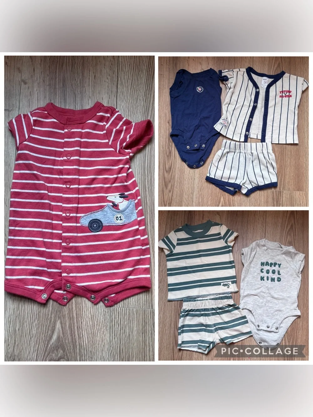 3 outfits! Size 0-3 baseball, stripes, “happy cool kind” so cute!